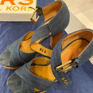 KORS Michael Kors Heels Womens Size 8.5Margo Platform Sandals Blue Denim Leather